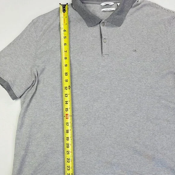 Calvin Klein Liquid Touch Embroidered Chest Logo Gray White Stripe Mens 2XL Polo - Picture 11 of 12